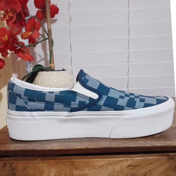 SOLD🔶️🔶️🔶️🔶️unisex Vans stacked blue checkerboard slip on shoes M(8.5) W(10) - Picture 11 of 11